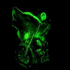 Glow in the dark  Green Wolf Motorcycle Graphic Tee